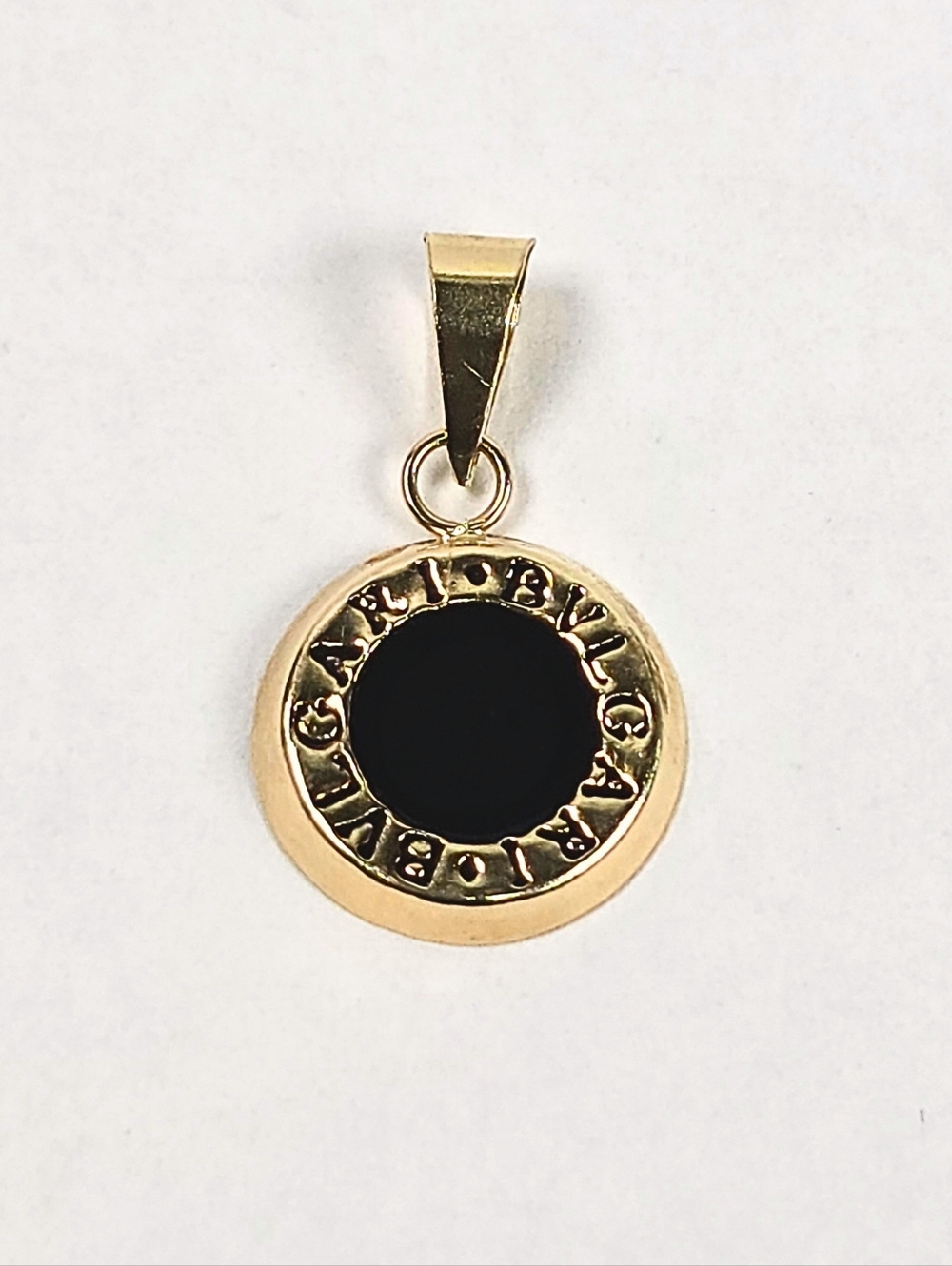 10K Gold Bvlgari Black Circle Pendant Charm 14.5mm Minimalist